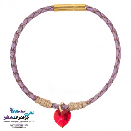 Gold and leather bracelet - Swarovski Xilion Heart Pendant-MB0877